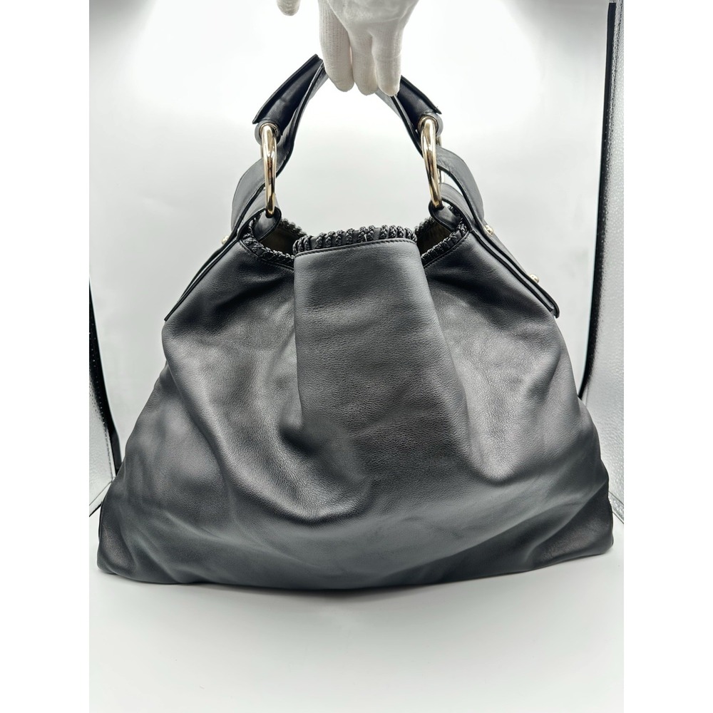 Gucci Black Leather Horsebit Chain Large Hobo Shoulder Bag 100% Authentic